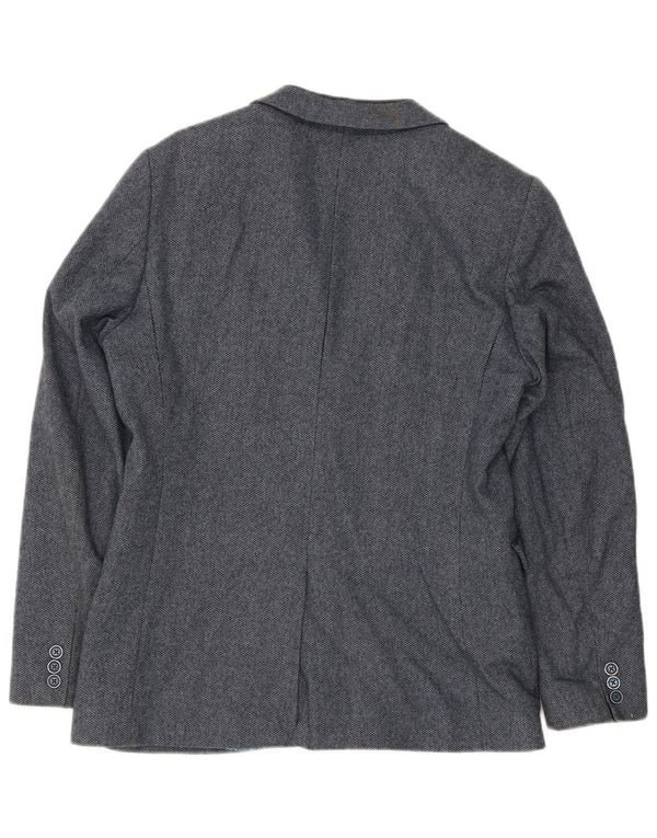 Jaqueta blazer masculina de 2 botões Ted Baker tamanho 4 grande espinha de peixe azul marinho