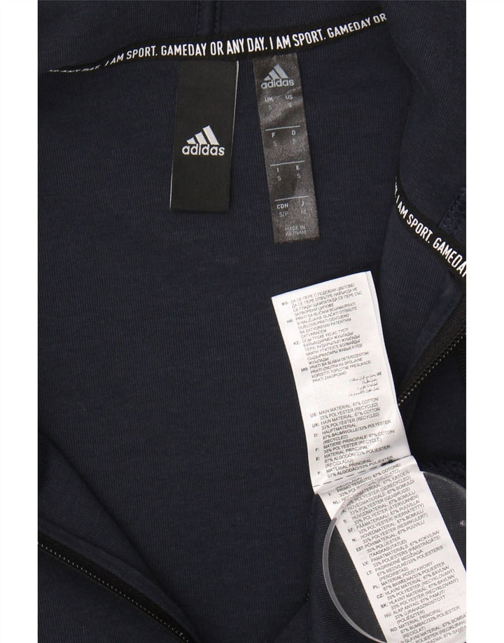 ADIDAS Mens Zip Hoodie Sweater Small Navy Blue Cotton Vintage Adidas and Second-Hand Adidas from Messina Hembry 