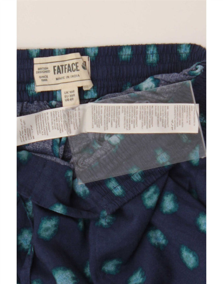 Calça feminina com padrão abstrato Fat Face UK 10 pequena W30 L27 azul