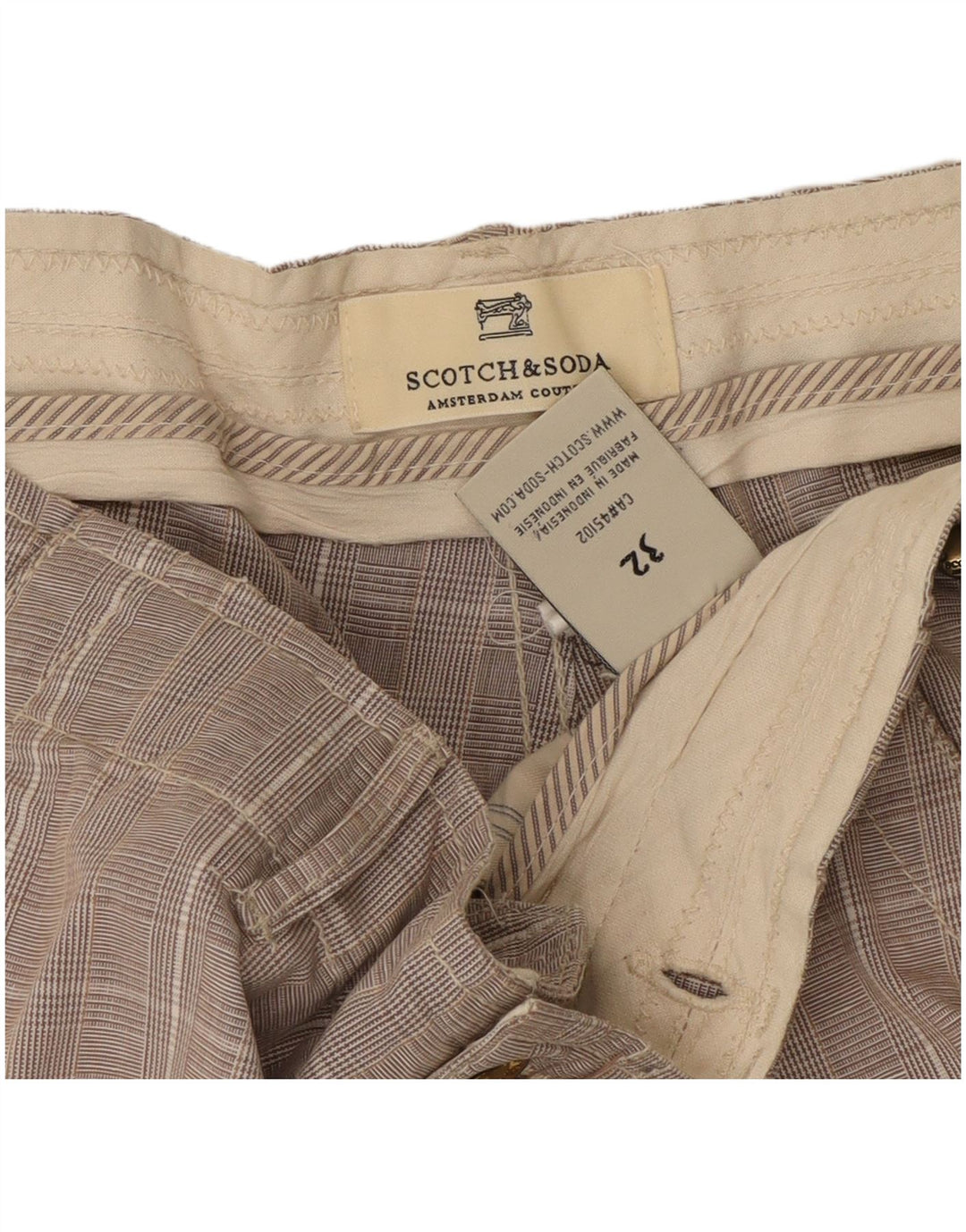 Shorts cargo masculino Scotch & Soda W32 algodão xadrez cinza médio