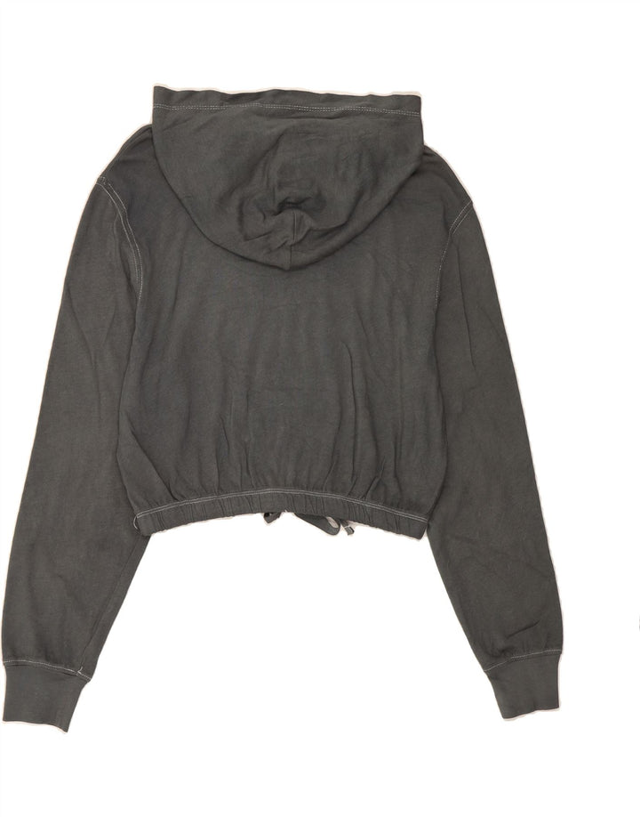 TOMMY HILFIGER Womens Oversized Graphic Crop Hoodie Jumper UK 6 XS Grey Vintage Tommy Hilfiger and Second-Hand Tommy Hilfiger from Messina Hembry 