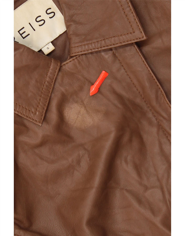 Jaqueta de couro feminina Reiss Crop UK 10 couro marrom pequeno