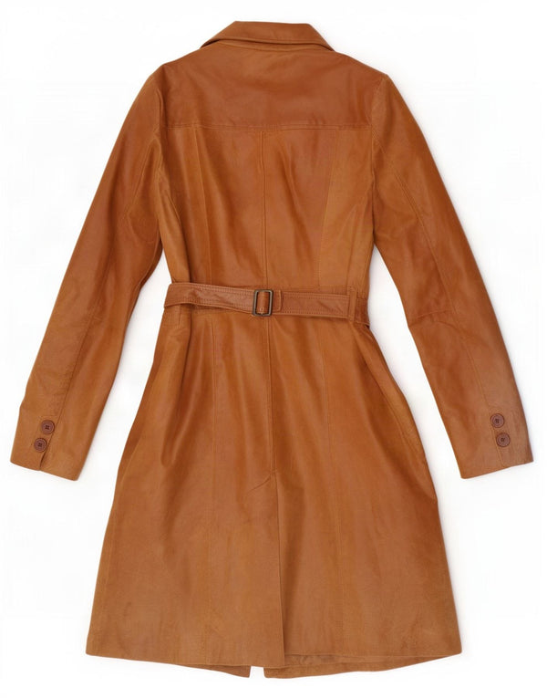 Casaco de couro feminino vintage IT 46 grande marrom
