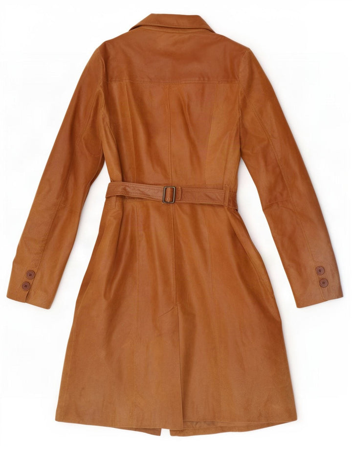 Casaco de couro feminino vintage IT 46 grande marrom