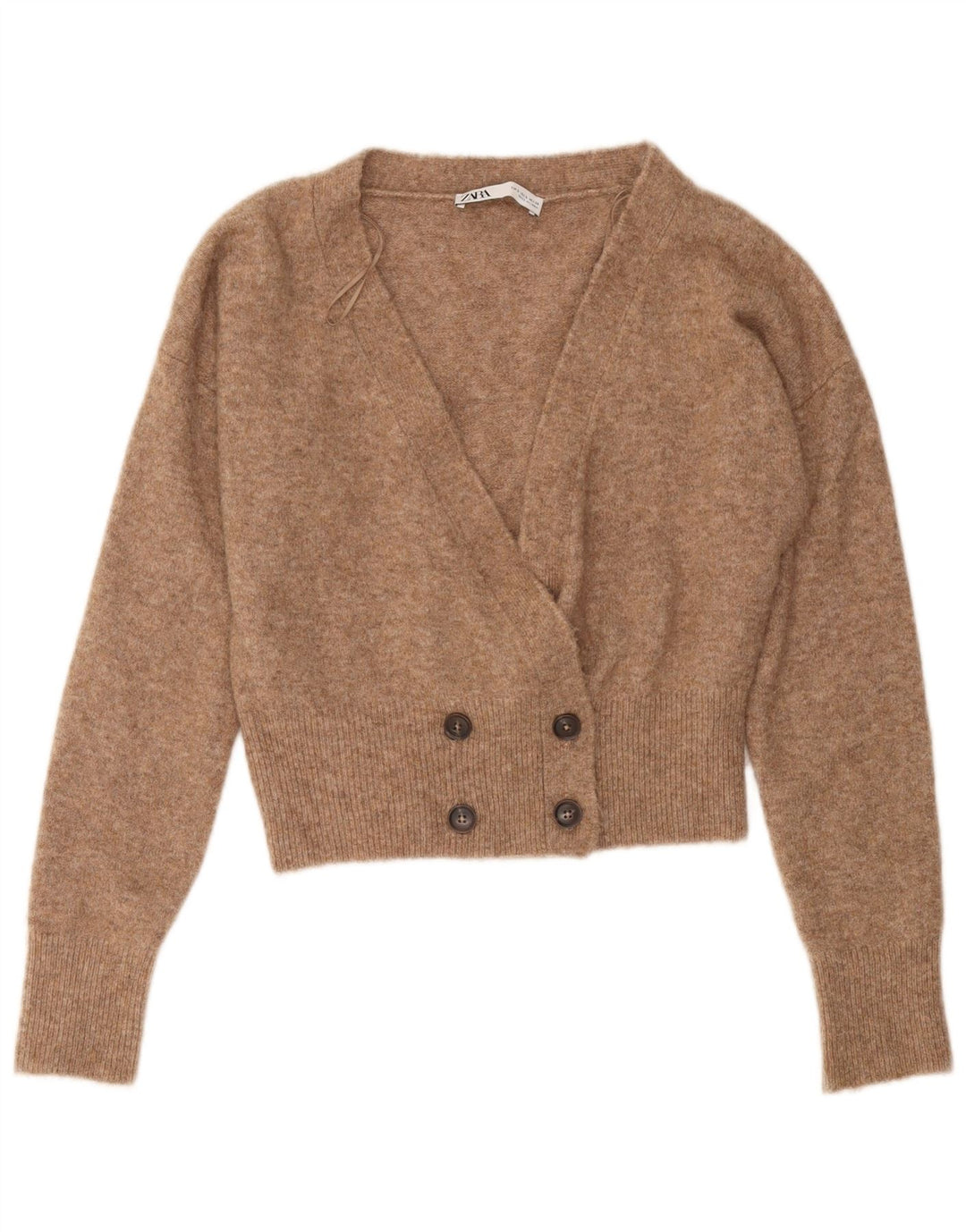 Zara Suéter feminino oversized crop cardigan Reino Unido 10 pequeno bege