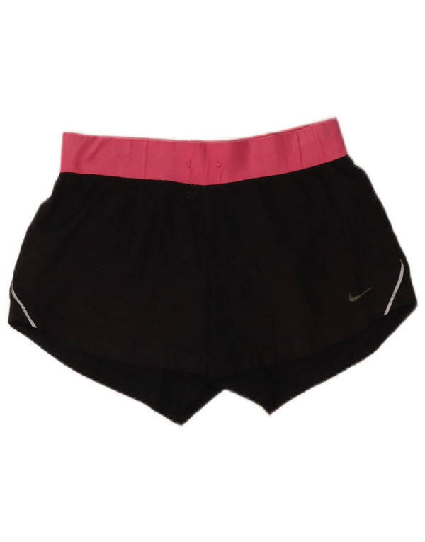 Shorts esportivos femininos Nike Dri Fit UK 8 pequenos pretos em bloco colorido de poliéster