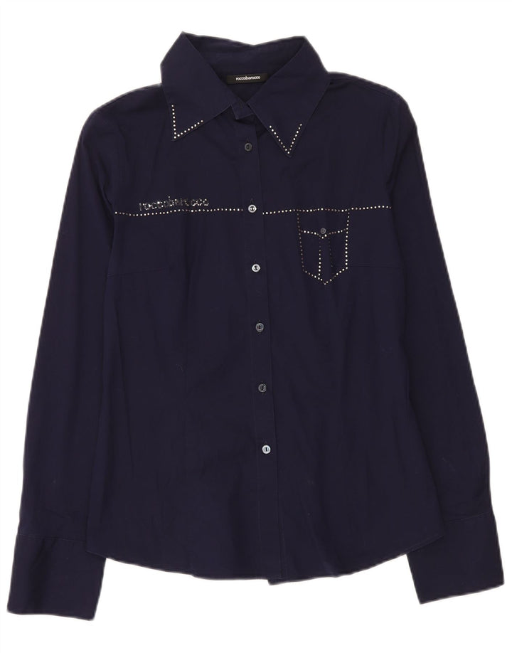 Blusa feminina Roccobarocco com estampa gráfica IT 44 algodão azul marinho médio