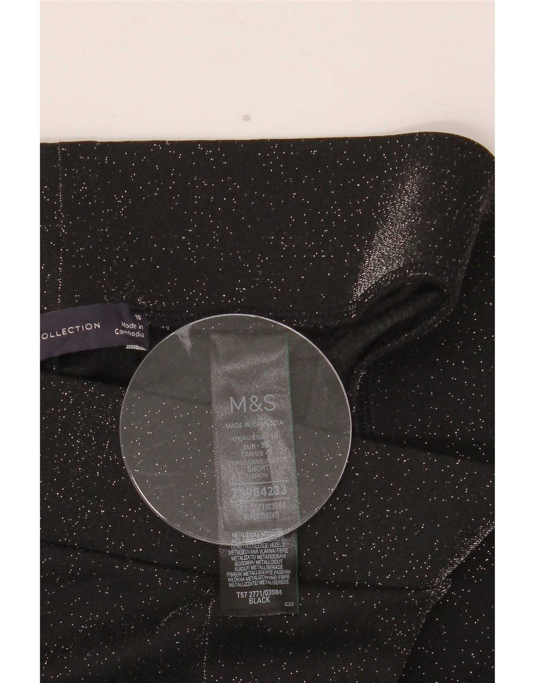 Leggings femininas Marks & Spencer UK 10 pequenas poliamida preta manchada