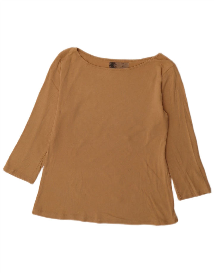 Top feminino Zara manga 3/4 Reino Unido 14 grande algodão bege