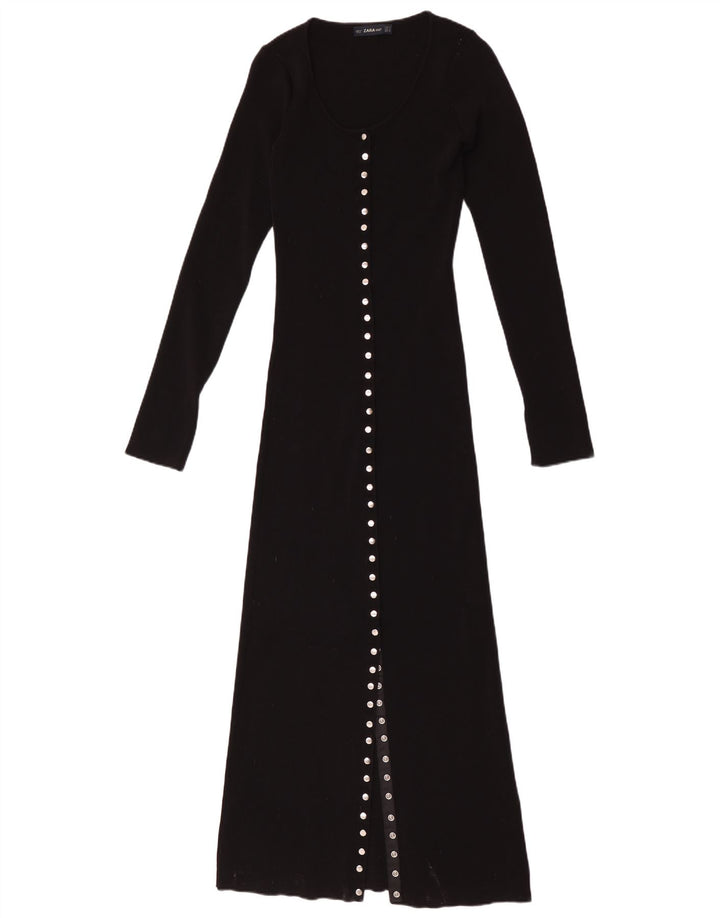 Vestido maxi feminino de manga comprida Zara UK 12 médio preto