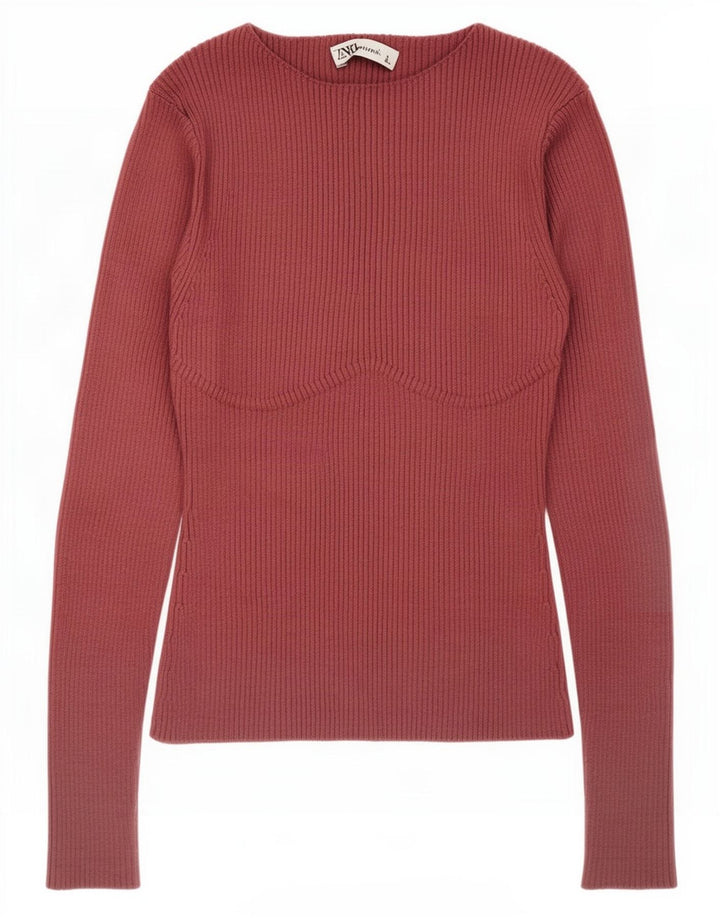 Top feminino Zara manga comprida UK 12 rosa médio