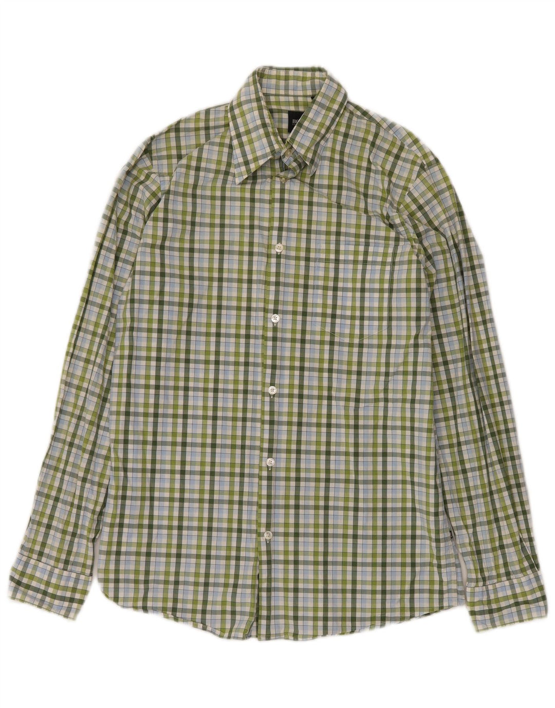 Camisa masculina HUGO BOSS pequena xadrez verde algodão