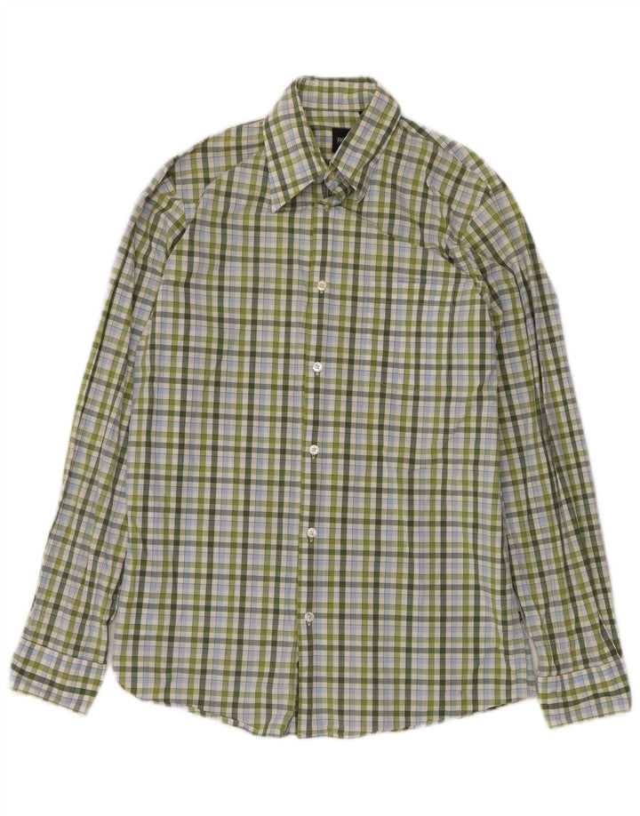 Camisa masculina HUGO BOSS pequena xadrez verde algodão