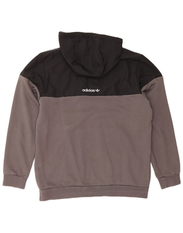ADIDAS Mens Zip Neck Hoodie Jumper Grande Cinza Colorblock Algodão