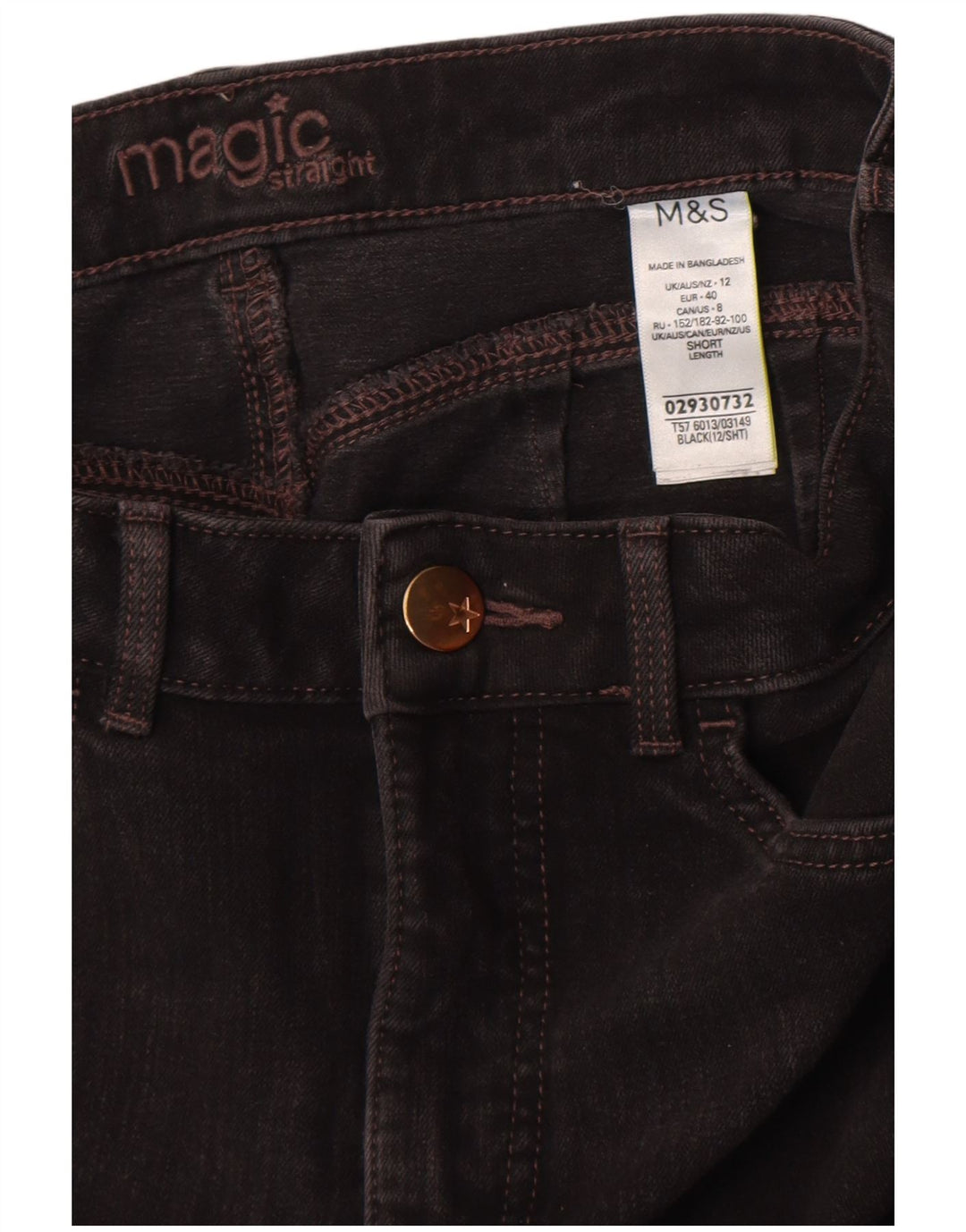 Jeans retos femininos Marks & Spencer Reino Unido 12 médio W32 L27 algodão preto