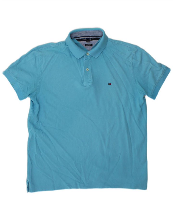 Camisa polo masculina Tommy Hilfiger Custom Fit azul médio