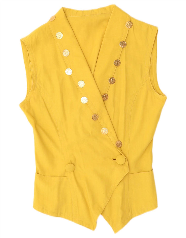 Colete feminino vintage com peito duplo UK 12 amarelo médio