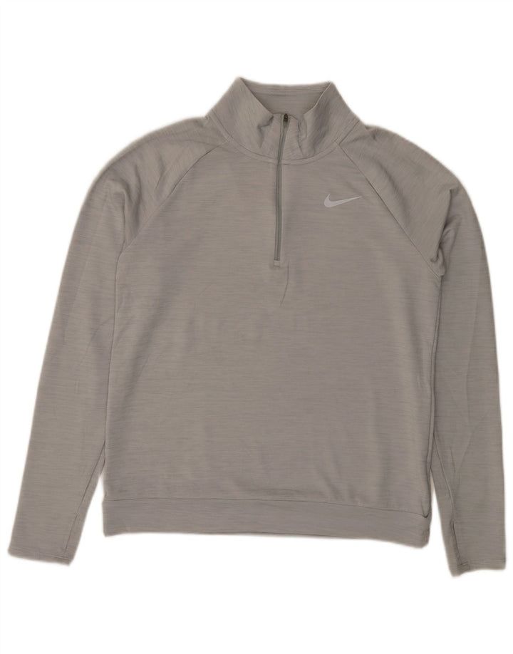 NIKE Masculino Dri Fit Zip Neck Pullover Treino Top Pequeno Cinza Flecked