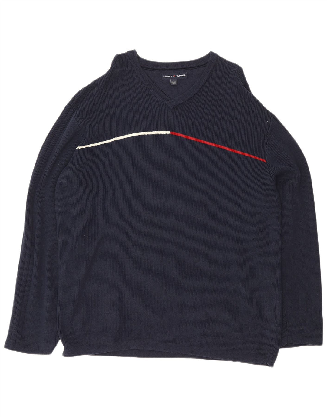Suéter masculino TOMMY HILFIGER com decote em V 2XL algodão azul marinho