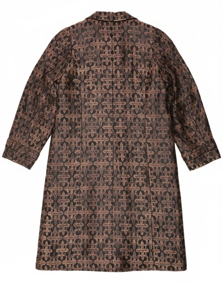 Casaco feminino vintage com peito duplo Reino Unido 14 marrom médio geométrico