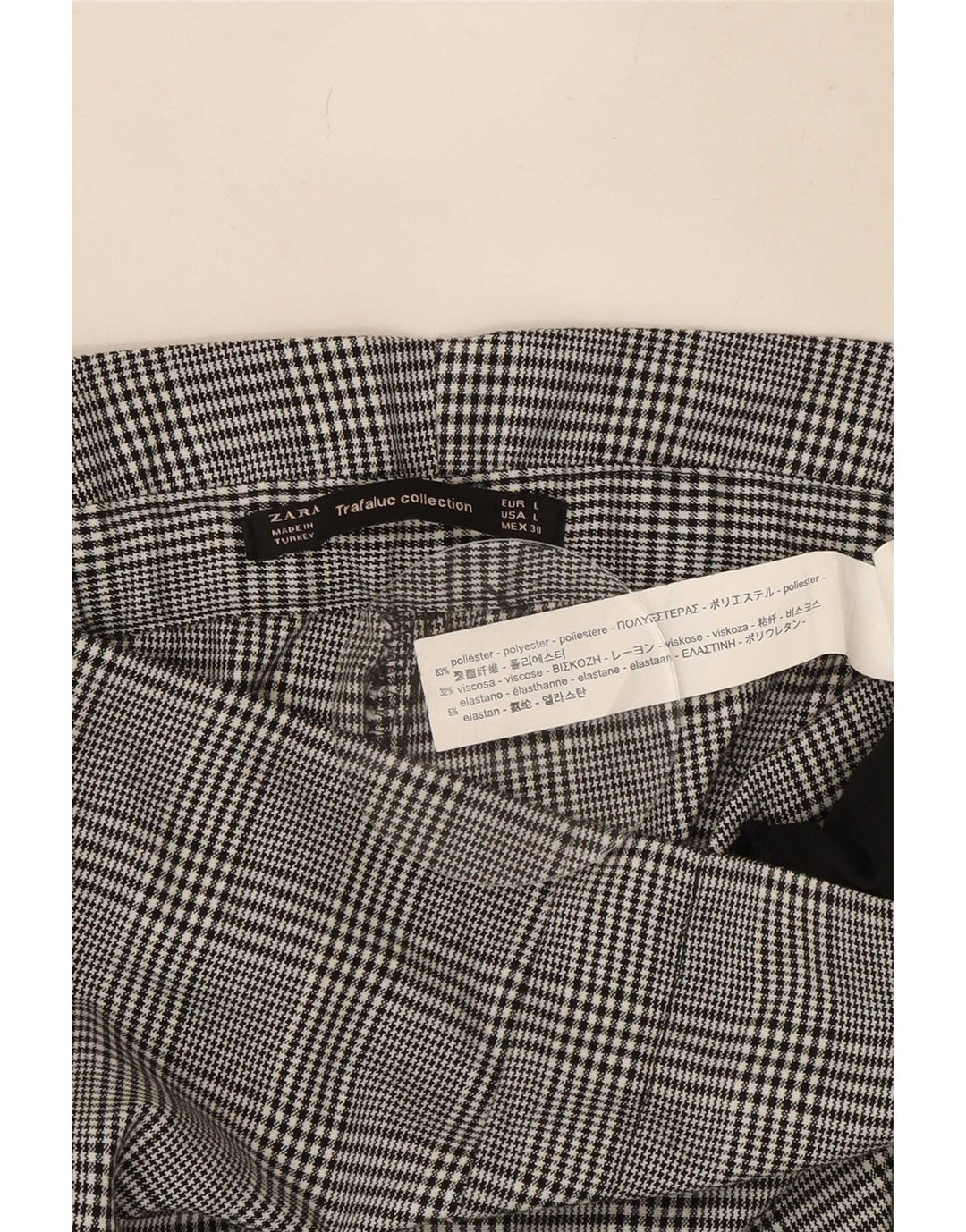 Zara Calça feminina Trafaluc cortada grande W30 L26 cinza houndstooth