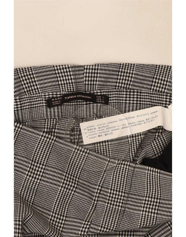 Zara Calça feminina Trafaluc cortada grande W30 L26 cinza houndstooth