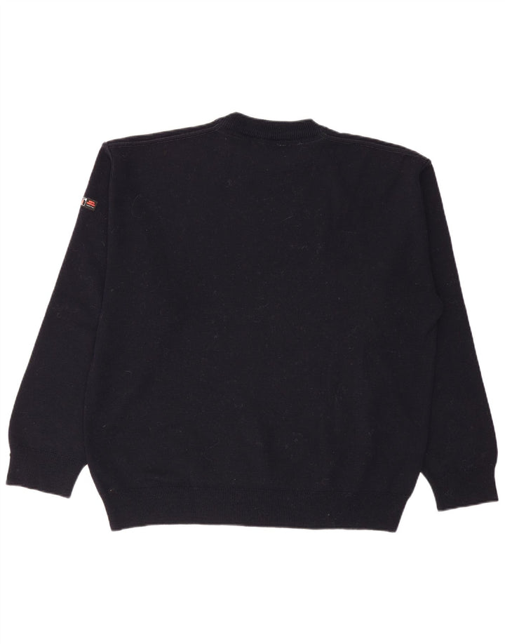 Suéter masculino VINTAGE com gola redonda, grande algodão azul marinho