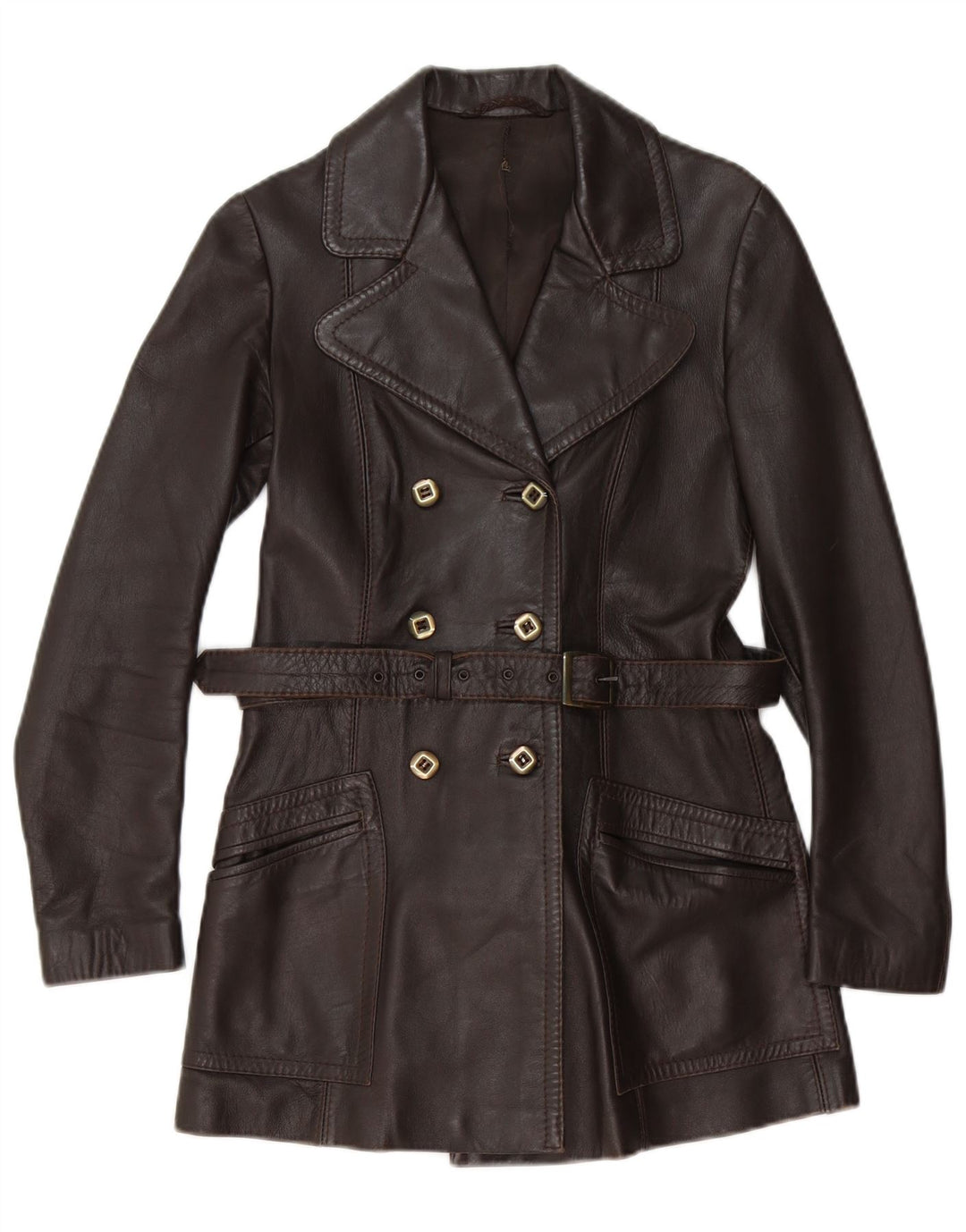 Casaco de couro feminino vintage UK 6 XS marrom