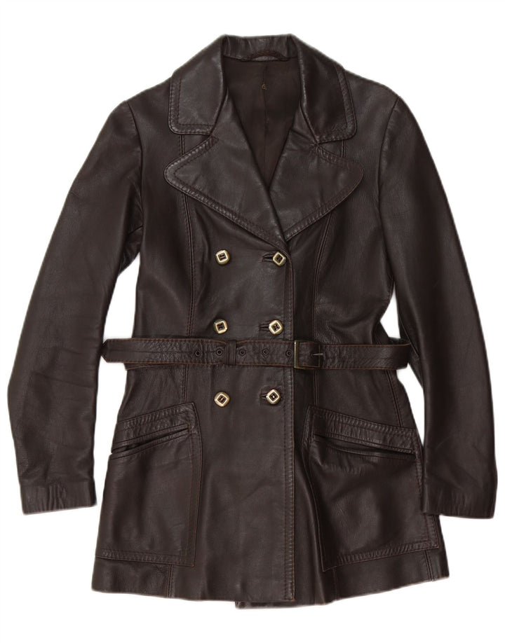 Casaco de couro feminino vintage UK 6 XS marrom