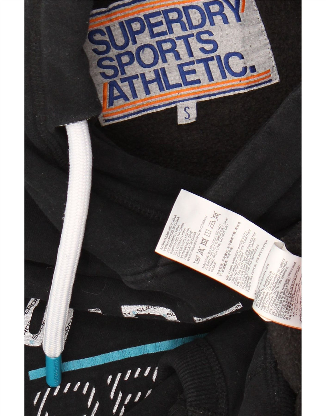 SUPERDRY moletom com capuz masculino gráfico pequeno algodão preto