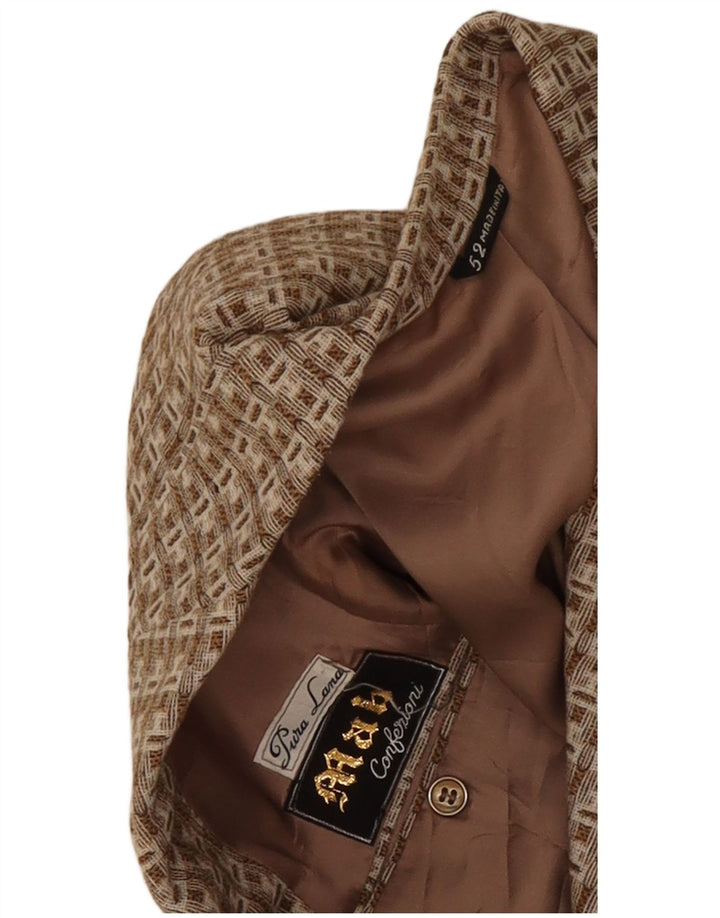 Jaqueta Blazer Masculina Vintage com 3 Botões IT 52 XL Lã Geométrica Marrom