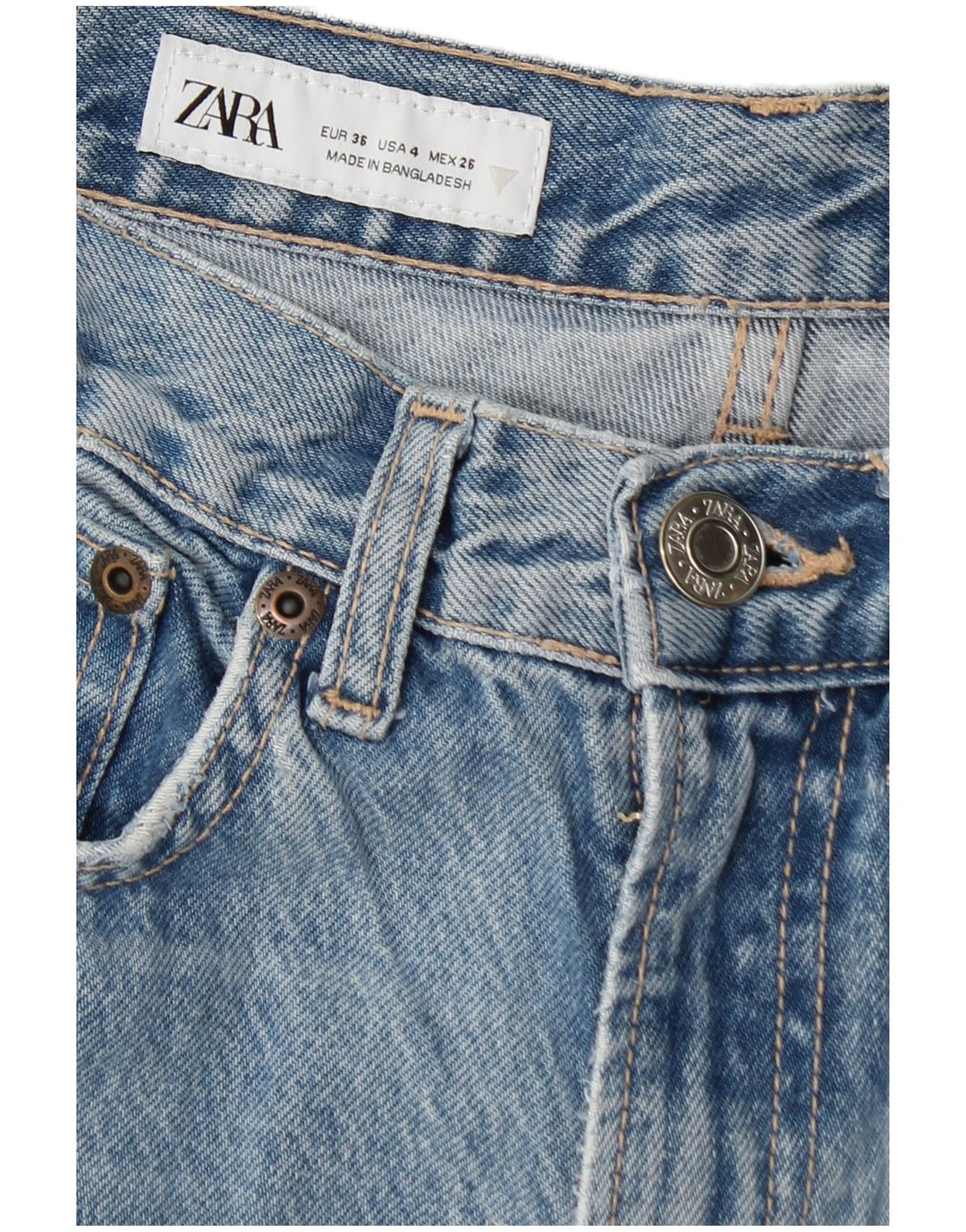ZARA Calça jeans reta feminina cintura alta EU 36 XS W26 L26 azul algodão
