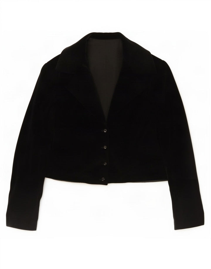 Jaqueta Bolero de Veludo Feminina Vintage Reino Unido 14 Médio Preto