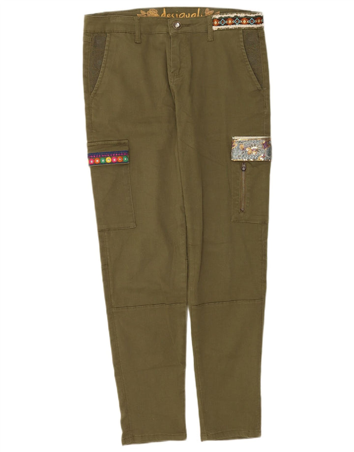 Calça cargo feminina Desigual Graphic Slim EU 40 Médio W30 L29 Caqui