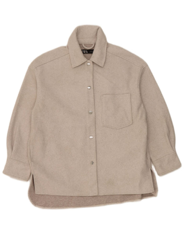 Camisa feminina de flanela grande Zara UK 10 poliéster cinza pequeno