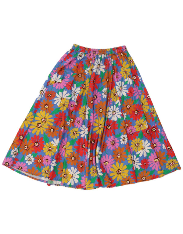 Saia feminina vintage evasê média W28 algodão floral multicolorido