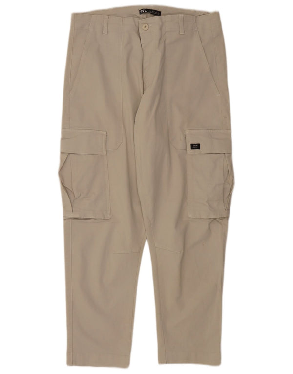 Calça cargo reta masculina Zara EU 42 grande W32 L28 algodão bege