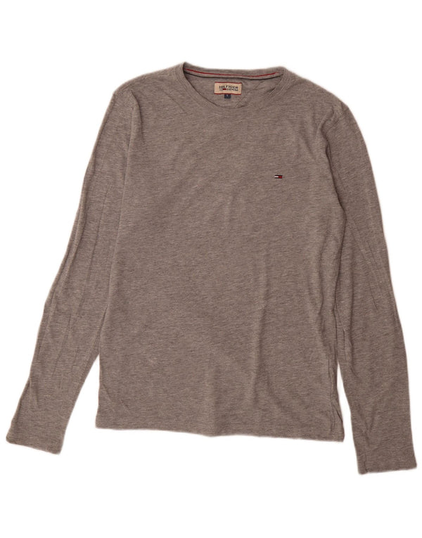 Tommy Hilfiger Top masculino manga comprida pequeno algodão manchado cinza