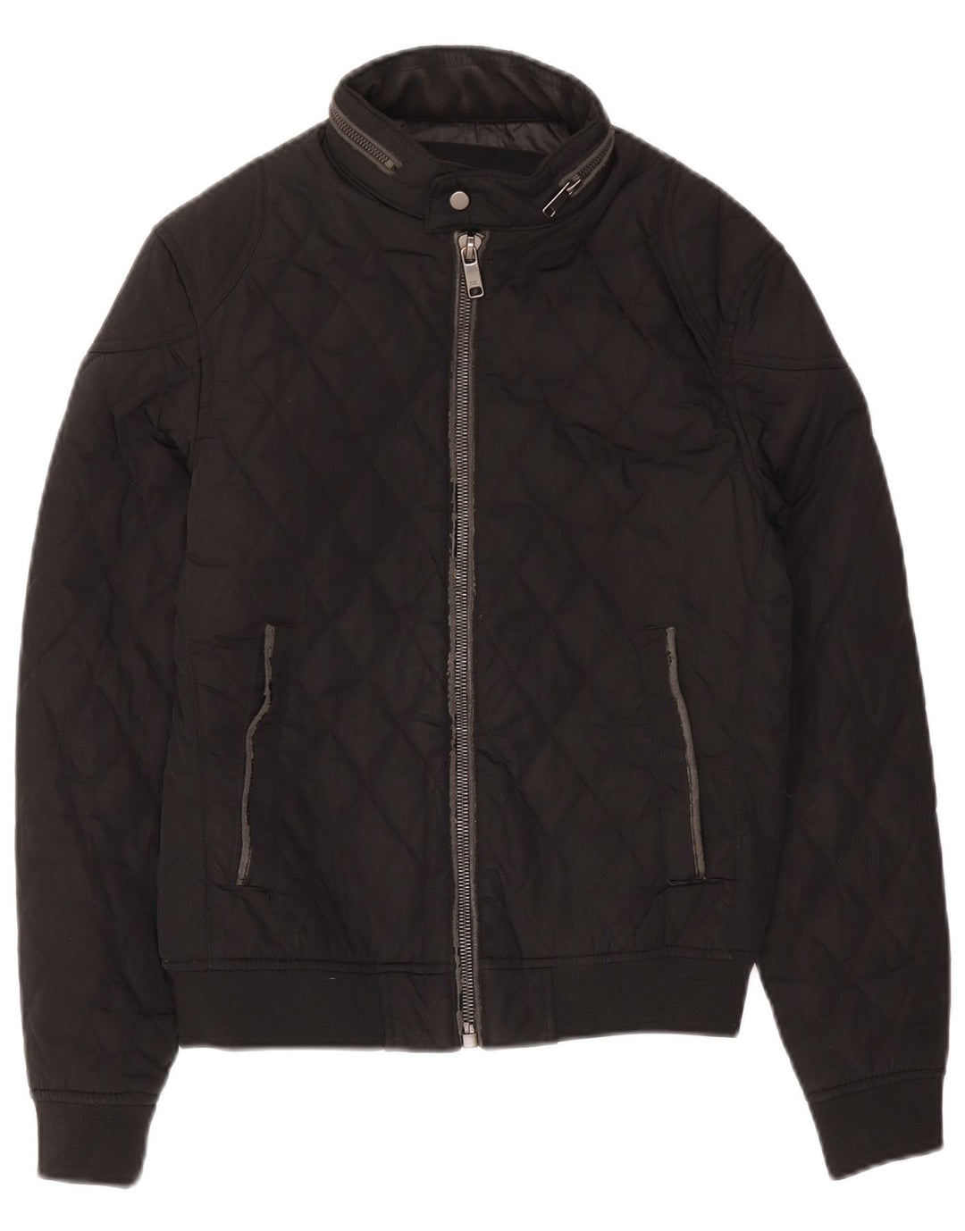 Jaqueta masculina acolchoada com capuz Zara UK 36 poliéster preto pequeno