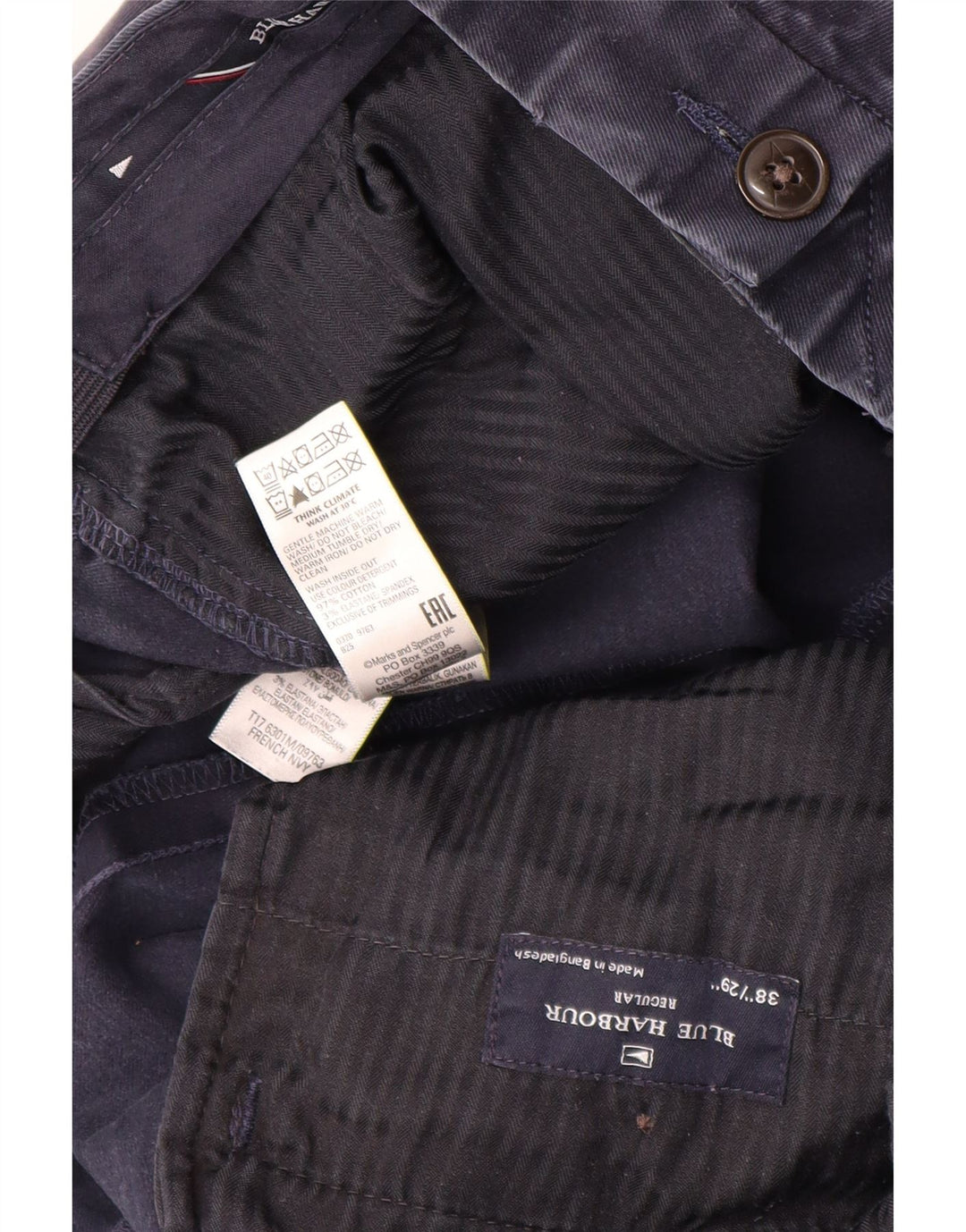Calça chino masculina MARKS & SPENCER Blue Harbour W38 L27 azul marinho