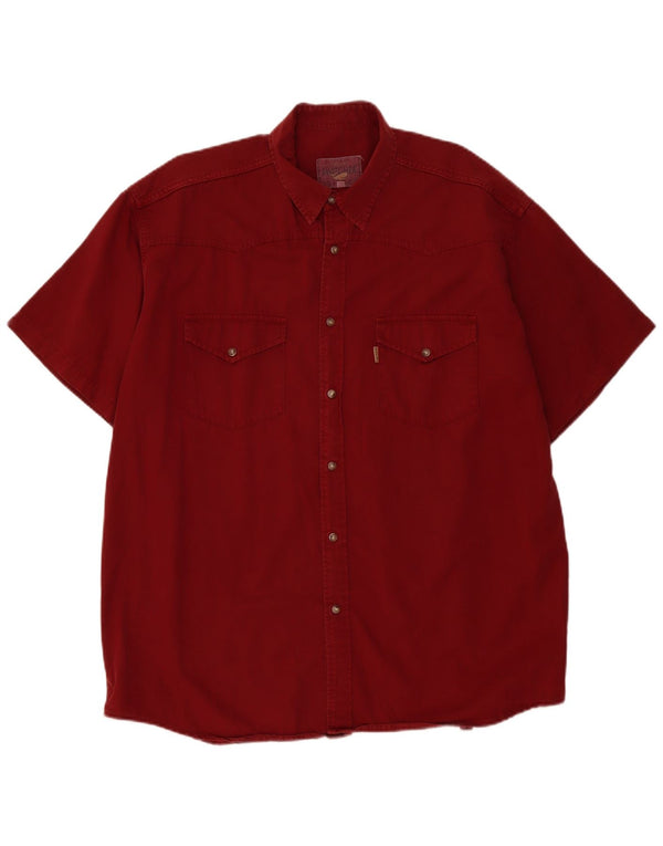 Camisa jeans masculina vintage de manga curta XL algodão borgonha