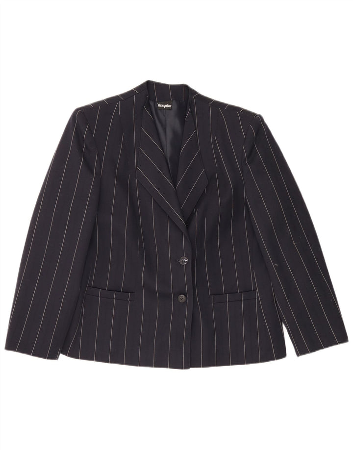 ELENA MIRO Jaqueta blazer feminina de 2 botões Reino Unido 18 XL lã listrada azul marinho