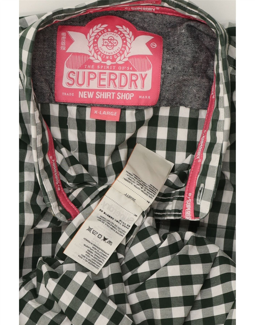 Camisa masculina SUPERDRY XL verde algodão guingão