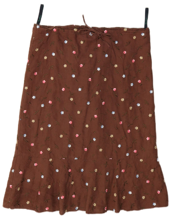 Saia feminina Boden UK 10 pequena W34 linho manchado marrom