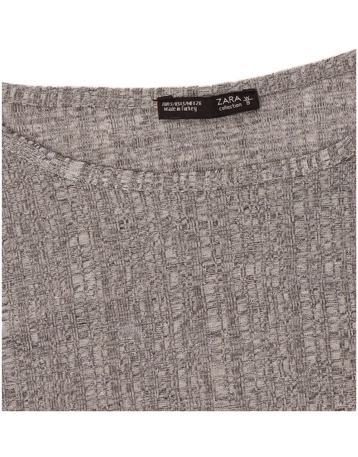 Top feminino Zara manga comprida UK 10 pequeno cinza manchado