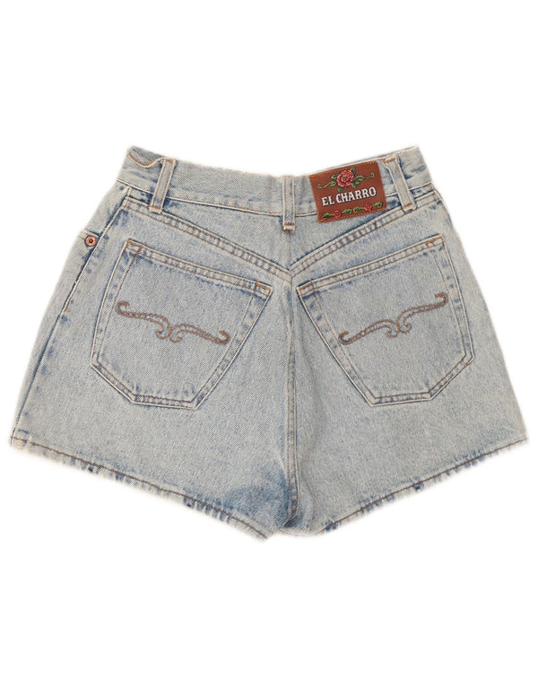 Shorts jeans feminino El Charro cintura alta gráfico W30 azul médio floral