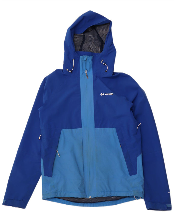 Jaqueta de chuva masculina COLUMBIA Omni-Tech com capuz Reino Unido 38 bloco colorido azul médio