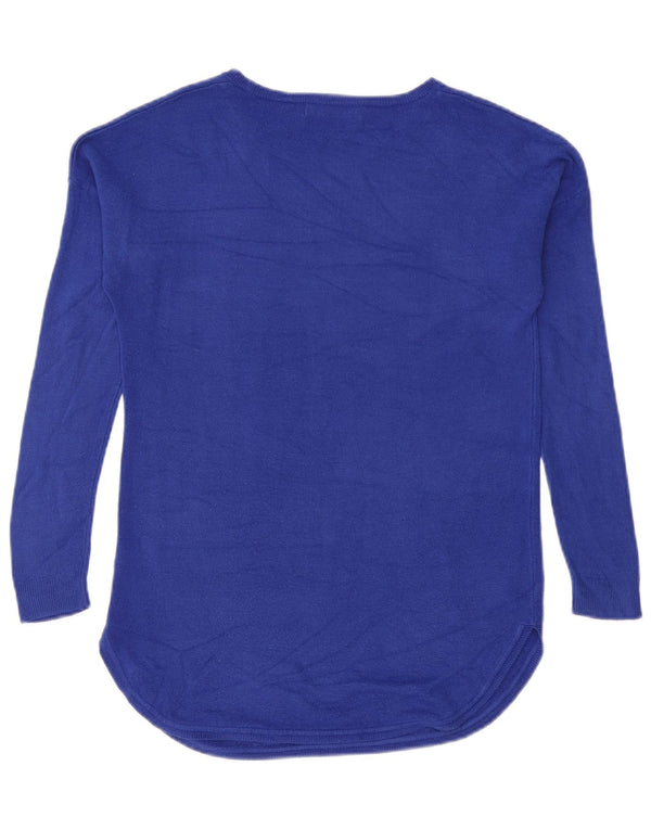 Suéter feminino Marks & Spencer com gola canoa e acrílico azul pequeno Reino Unido 10