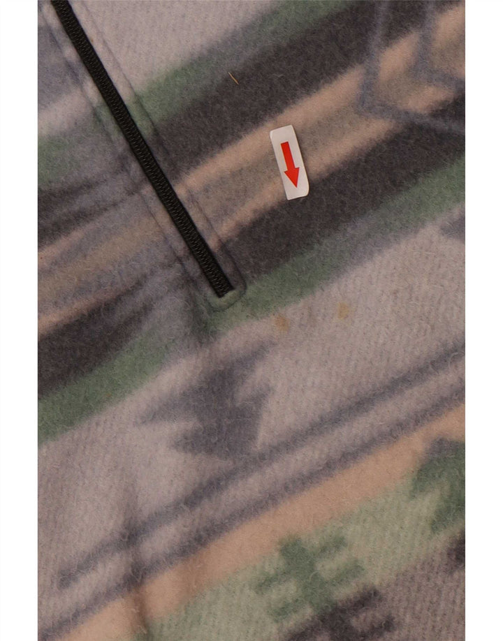 Suéter vintage masculino de lã com zíper e pescoço médio geométrico multicolorido