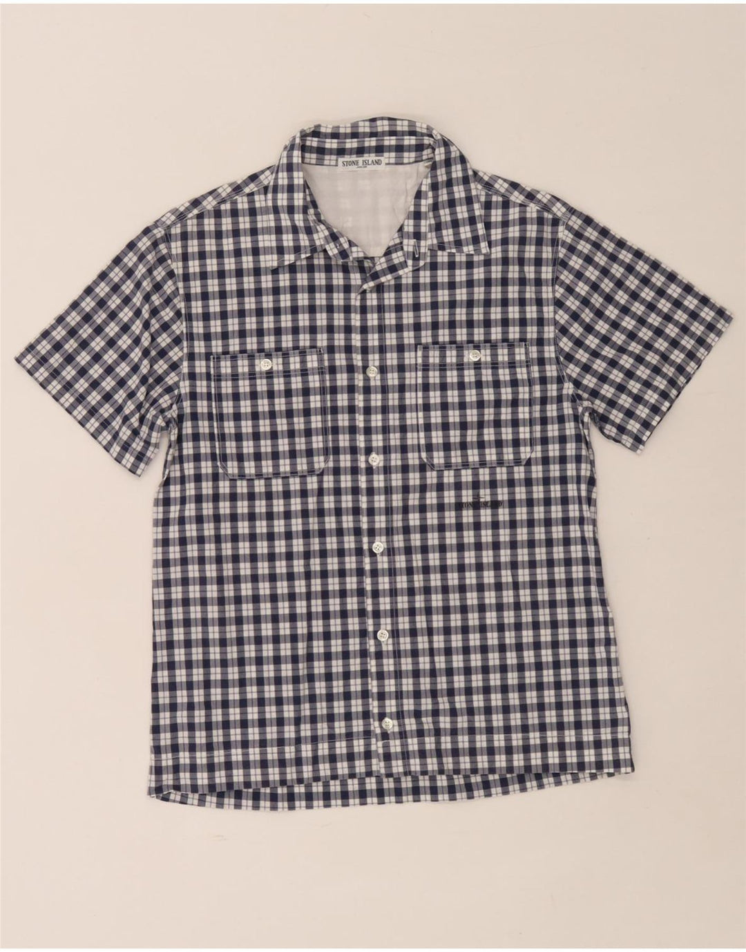 Camisa Stone Island Boys Manga Curta 15-16 Anos Azul Marinho Xadrez